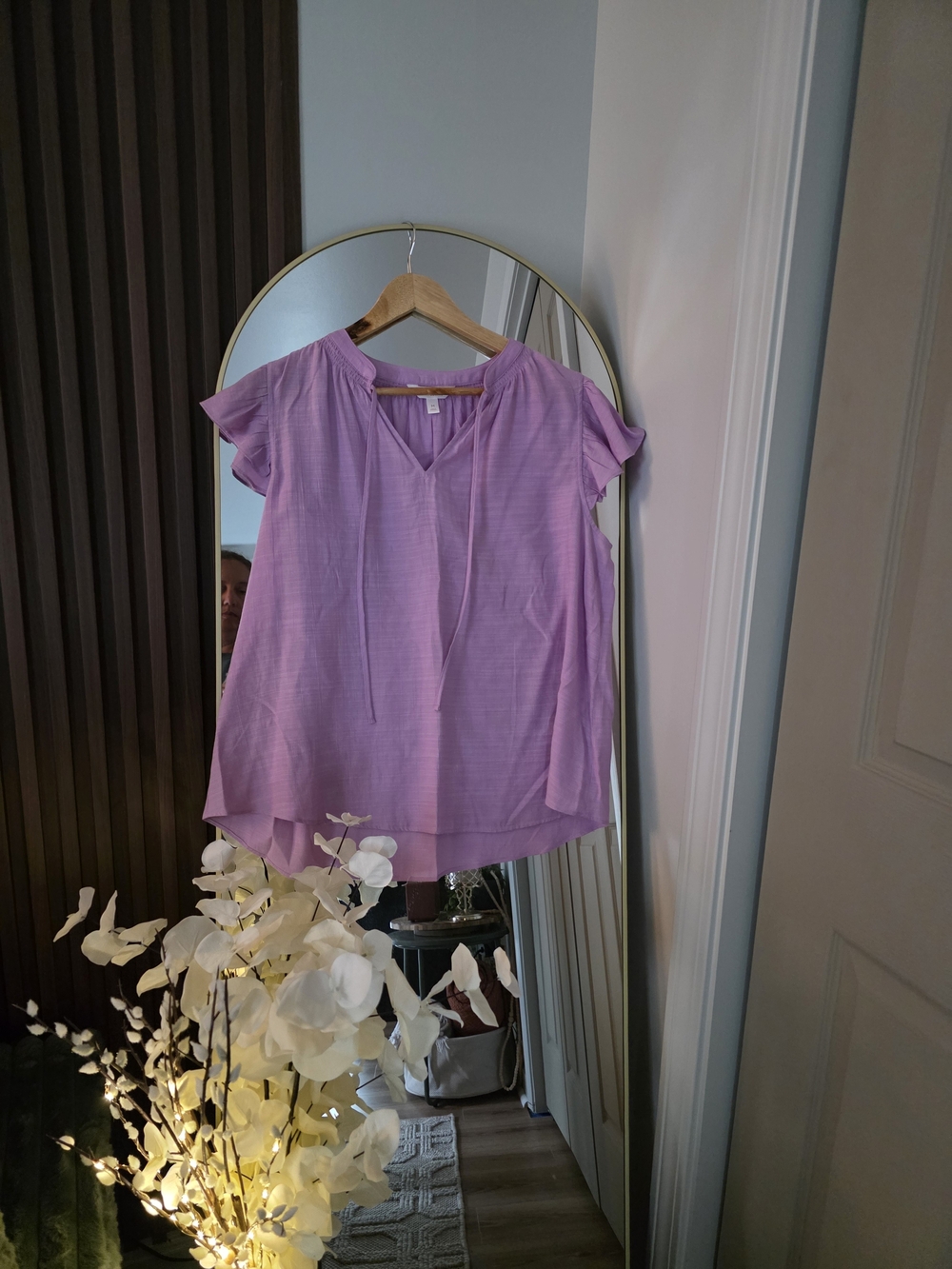 LC Lauren Conrad Lavender Tie-Front V-Neck Blouse